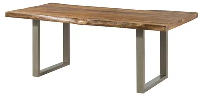 Immagine prodotto di MASSIVMOEBEL24 | FREEFORM 5 tavolo da pranzo in legno di mango - verniciato natur / gambe in ferro U argento matt 220x100