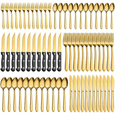 72-teiliges Besteckset für 12 Personen, golden, Edelstahl, spülmaschinengeeignet