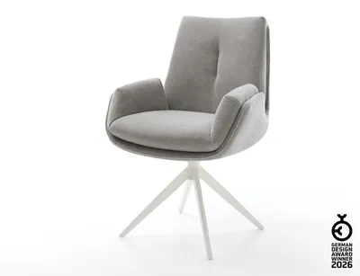 Produktbild von DELIFE Drehstuhl Clea-Flex Strukturstoff Soft Grau Kreuzgestell breit Weiß 360° drehbar Wippfunktion