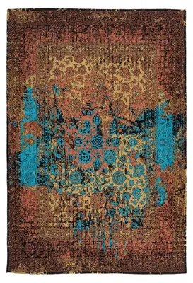 Image de Tapis Padiro à poils courts, dimensions 80 x 150 cm, couleur terre, motif vintage, adapté au chauffage par le sol, en coton