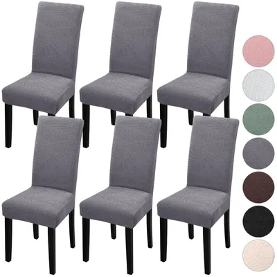 Produktbild von Omgoods – Set aus 6 universellen, dehnbaren Jacquard-Stuhlbezügen – Waschbare Stuhlbezüge für verschiedene Veranstaltungen – Dunkelgrau
