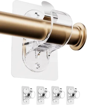 Produktbild von Gardinenstangenhalterungen ohne Bohren, 4-teiliges transparentes, selbstklebendes Montageset für Badezimmer, Küche, Wohnzimmer