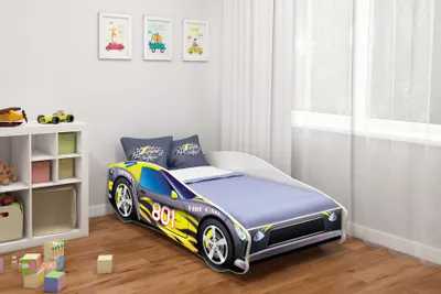 Obrázek produktu pro ACMA postel pro mladé Dětská postel auto postel junior auta postel kompletní sada s matrací, lamelovým roštem a ochranou proti vypadnutí 140x70cm - CAR-6