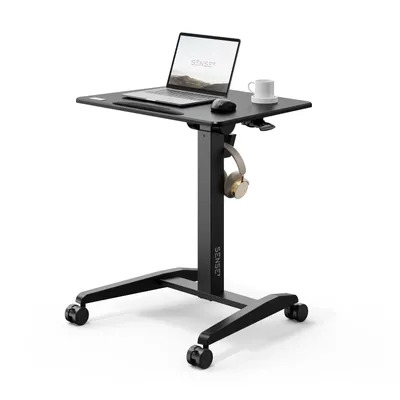 Zdjęcie produktu dla SENSE7 Biurko na kółkach Biurko mobilne Uchylny blat Regulowana wysokość Duża powierzchnia robocza Nowoczesny minimalizm 70 x 52 cm czarny