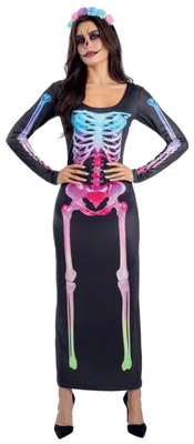 Image de Costume de squelette pour femme, taille XL (UK 20-22), modèle "Sugar Bones", idéal pour le Jour des Morts ou Halloween