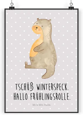 Produktbild von Mr. & Mrs. Panda Bild Otter Bauch DIN A4 - Grau Pastell - Geschenk, Winterspeck, Sportmuffel, drucke, Wandbild, Plakat, Kunstdruck, Essen. Foodlover, wandkunst, dick