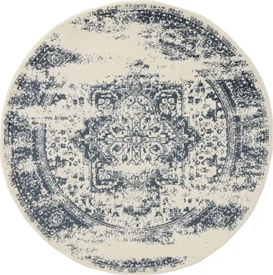 Produktbild von benuta Vintage Teppich Wohnzimmer Suki Creme/Blau ø 160 cm rund Wohnzimmerteppich Schlafzimmer weich orientalisch
