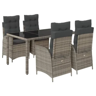 Obrázek produktu pro vidaXL 5dílný zahradní jídelní set s polštáři Grey Poly Rattan