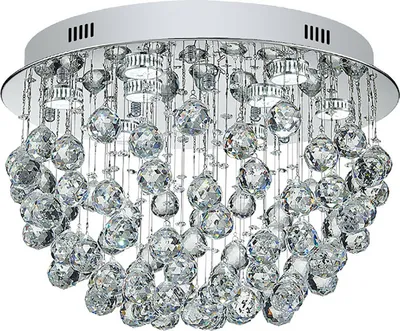 A close-up studio shot of a crystal chandelier ceiling light.