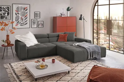 Produktbild von KAWOLA Sofa RENO Ecksofa Feincord anthrazit mit motorischem Sitzvorzug Longchair rechts