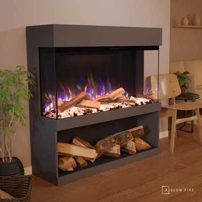 Produktbild von Glow Fire Elektrokamin 'PR17' in Grau| LED Standkamin in Grau mit Heizung (1500 W) | HxBxT: 130x131x40cm