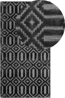 Obrázek produktu pro BELIANI Koberec tmavě šedý viskóza 80 x 150 cm s krátkým vlasem geometrický vzor ručně tkaný obdélníkový obývací pokoj ložnice