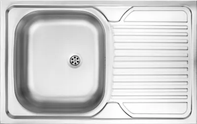 Produktbild von Einzelbecken, aufliegendes Stahlspülbecken 80x50, satiniert, mit Apollo-Siphon