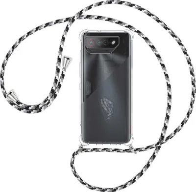 Produktbild von Handykette Backcover-Schutzhülle mit Band (Metall silberfarben) für Asus ROG Phone 7 (6.78'') - schwarz/grau/weiß