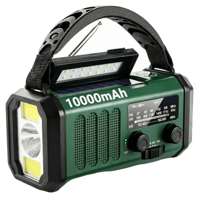Zdjęcie produktu dla Radio awaryjne, powerbank 10 000 mAh, ładowanie słoneczne, kolor zielony