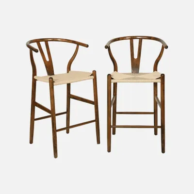 Immagine prodotto di Set 2 sgabelli da bar vintage in legno di faggio e corde, Marrone