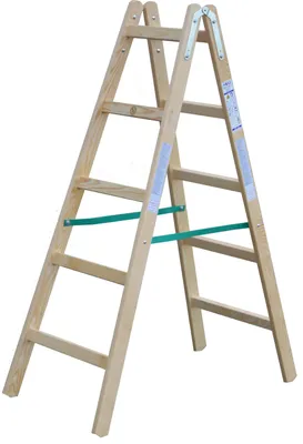 A wooden stepladder against a white background.