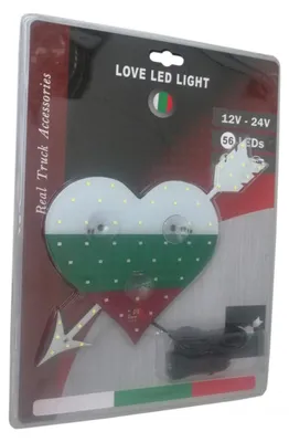 Zdjęcie produktu dla Serce z podświetleniem LED w kolorach białym, zielonym i czerwonym – tło z flagą Bułgarii – 12 V–24 V – 56 diod LED