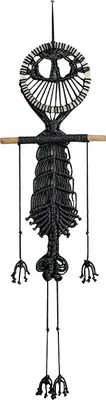 Produktbild von Handgefertigte Strickwandteppich mit Totenkopf-Anhänger - Perfekte Halloween Wanddekoration für Zuhause, 30*105cm, Schwarz