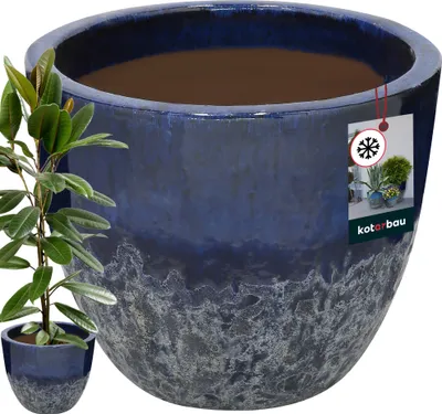 Immagine prodotto di KOTARBAU® Vaso da fiori altezza 41 cm ⌀ 46 cm Vaso da fiori in Vetroceramica blu scuro fioriera antigelo per esterni Vaso da fiori per esterni e interni fioriera per interni esterni