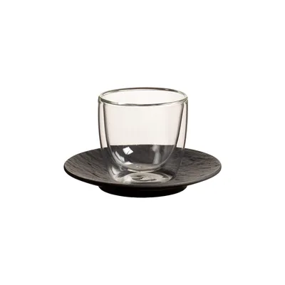 Produktbild von Villeroy & Boch Manufacture Rock Espressoglas mit Untertasse 60 ml schwarz
