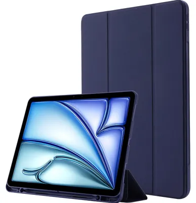 Produktbild von Mobigear Dreifach-Faltetui für iPad Air 11 Zoll (2025), aus TPU und Kunstleder, Klapphülle mit Stifthalter - Dunkelblau