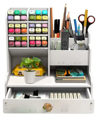 Produktbild von Schreibtisch-Organizer aus Kunststoff, DIY-Stiftehalter, Schreibtisch-Organizer mit großem Fassungsvermögen, Büro-Stifteablage, Schreibtisch-Organizer mit Schublade, für Zuhause, Büro und Schule