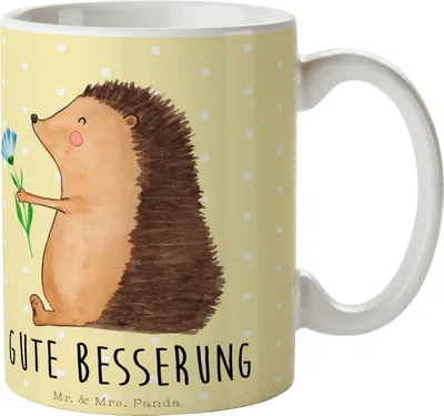 Produktbild von Mr. & Mrs. Panda Tasse Igel Blumen - Gelb Pastell - Geschenk, Krankheit, krank, Lustige Sprüche, Teetasse, Krankenhaus, Gute Besserung, Bedruckte, Kaffeepott, Teebecher