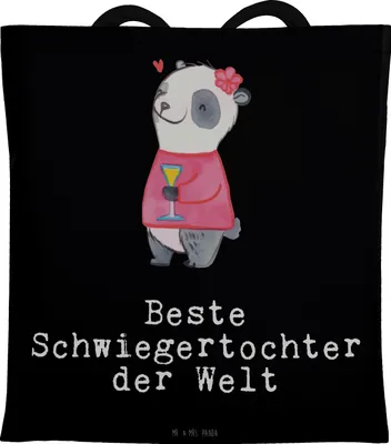 Produktbild von Mr. & Mrs. Panda Uni Tasche Panda Beste Schwiegertochter der Welt - Schwarz - Geschenk, Einkaufstasche, Hochzeit, Shopping, Schultasche, Tochter, Angeheiratet, Tote Bag
