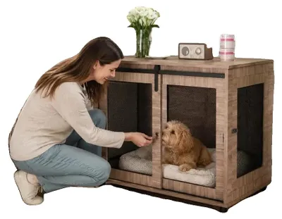 Image de Cage pour chien, avec portes verrouillables, pour intérieur et extérieur, de couleur vert armée