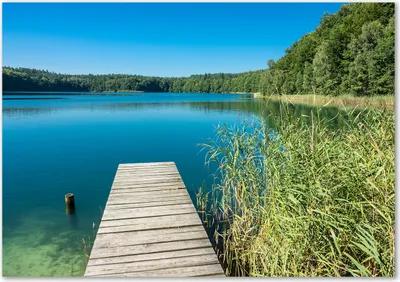 Produktbild von Tulup® Glas-Bild - 100 x 70 - Wandbild aus Glas - Wandkunst - Wandbild hinter gehärtetem Sicherheitsglas - Landschaften - Pier am See - Blau