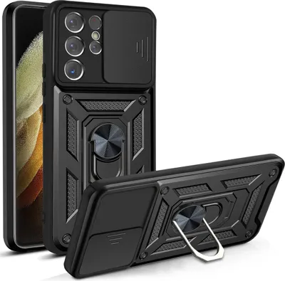 Produktbild von Galaxy S21 Ultra 5G Hülle mit 360° Drehbarer Magnetische Ring Ständer Halter Dia Kameraschutz TPU Bumper Silikon Schutzhülle für Samsung Galaxy S21 Ultra 5G Schwarz