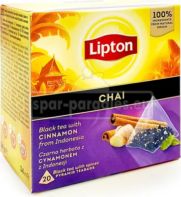 Obrázek produktu pro Lipton černý čaj Chai se zázvorem a skořicí, balení po 20 kusech