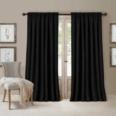 Verdunkelungsvorhang 52" x 95", schwarz, Polyester, Stangentasche, 1er-Pack