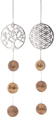 Immagine prodotto di Gilde Girlande, "Lebensbaum/Lebensblume", Spruch, Aluminium, Mangoholz, naturfarben, silberfarben, L. 1 cm, B. 18 cm, H. 83 cm 50199 4063387501993 2 Stück (2-fach sortiert)