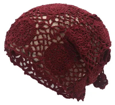 Produktbild von Strickmütze Damen Häkelmütze Slouch Beanie Einheitsgröße Pferdeschwanz Burgunderrot 100% Baumwolle