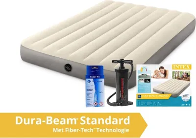Produktbild von Intex Deluxe - Luftmatratze - Zweifler - Mit Reparaturset und Handpumpe - 191x137x25 cm - PVC - Beige