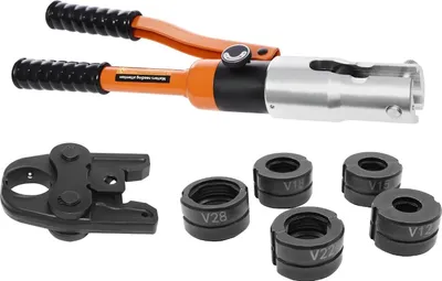 Produktbild von Professionelle hydraulische Presszange, 10 t, 360° drehbarer Kopf, tragbares Set mit TH/U/V/M Matrizen, schwarz
