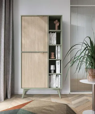 Productafbeelding van Kledingkast, opbergkast, model Forest, eukalyptgroen, visgraatmotief, Scandinavisch design