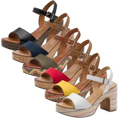 Produktbild von MARCO TOZZI Damen Sandalette hoher Schuh Riemchen Korkoptik weich 2-28008-42, Größe:36 EU, Farbe:Mehrfarbig