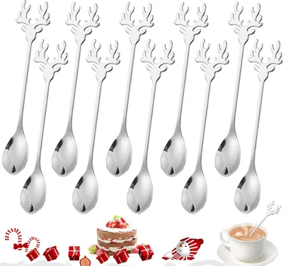 Produktbild von Weihnachtslöffel 10 Stück, Elch Rührlöffel Weihnachten Löffel, Weihnachtsanhänger Weihnachtsbesteck Kaffeelöffel , für Familie und Freunde