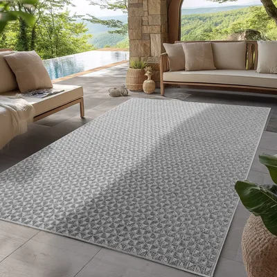 Produktbild von Indoor Outdoor Teppich Modern Boho Design, Ideal für Küche, Balkon, Terrasse, Wohnzimmer und Esszimmer, Größe: 200 x 290 cm, Farbe: Grau-4