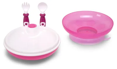 Imagen del producto de Plato para alimentos calientes Happy Kidz, diseño moderno, con cubiertos. Color: fucsia. Código: 21408041013-fucsia