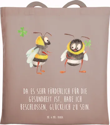 Produktbild von Mr. & Mrs. Panda Jutebeutel Hummeln Kleeblatt - Braun Pastell - Geschenk, Tasche, Spruch Positiv, Biene, Hummel, schön, Einkaufstasche, Schultasche, Shopping, Tote Bag
