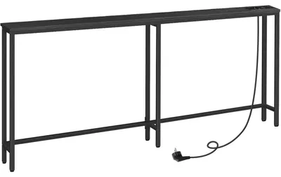 Obrázek produktu pro Úzký konzolový stolek s lištou zásuvek a USB porty, rozměry 180 x 15 x 80 cm, černá barva