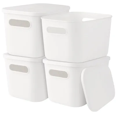 4er-Set Aufbewahrungsboxen, Kunststoff, 26x18x16 cm, stapelbar, mit Deckel