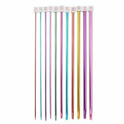 Produktbild von 11er Aluminum Häkelnadel Stricknadel 27cmlang Nadeln Set Mehrfarbig