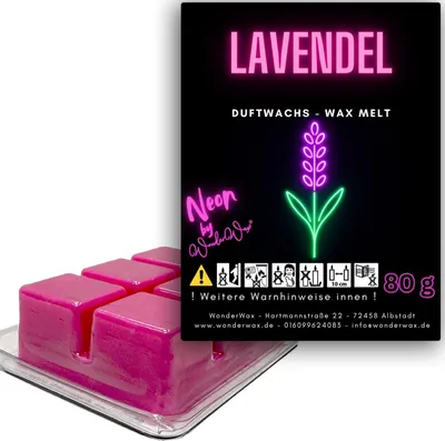 Produktbild von WonderWax Neon Duftwachs Wax Melts für Duftlampe, 6 Würfel Duftmelt Wachsmelt Sojawachs Neon Würfel für Raumdüfte, Wachs Duftöl Indoor Herbst Melts für Aromalampe Lavendel