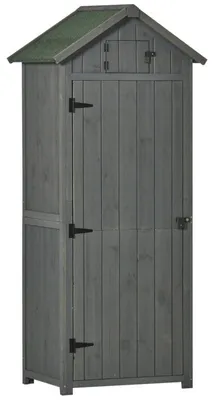 Obrázek produktu pro Zahradní skříň z dřeva s policemi | Barva: šedá + zelená | Rozměry: 54,2 x 77 x 179 cm