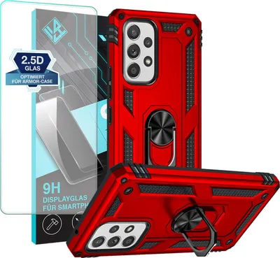 Produktbild von Armor Outdoor Handyhülle für Samsung Galaxy A53 5G Handy Panzer Case Schutzhülle mit 9H Displayglas Displayschutz Farbe: Rot